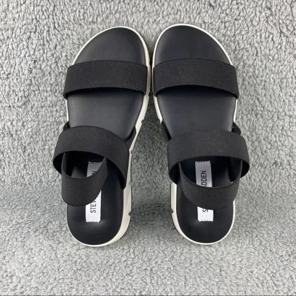 STEVE MADDEN GAVIA Sandals Womens 9 Strappy Black White Sling Back Elastic Strap - Picture 8 of 13